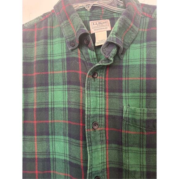 LL BEAN LARGE Men's Traditional Fit Cotton Plaid Shirt Button Up Green - Picture 2 of 10